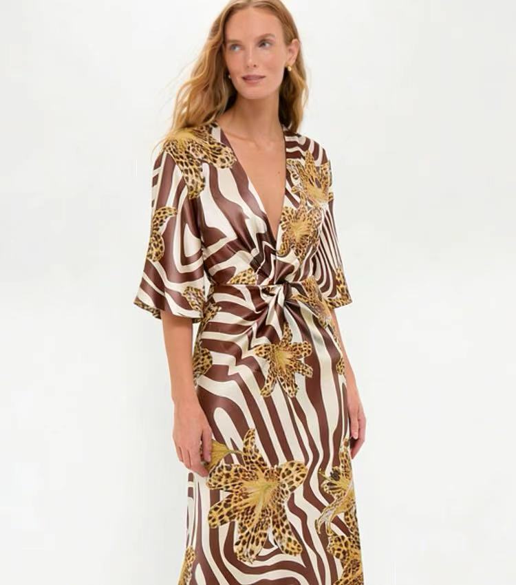 Zebra Leopard Wrap Midi Dress