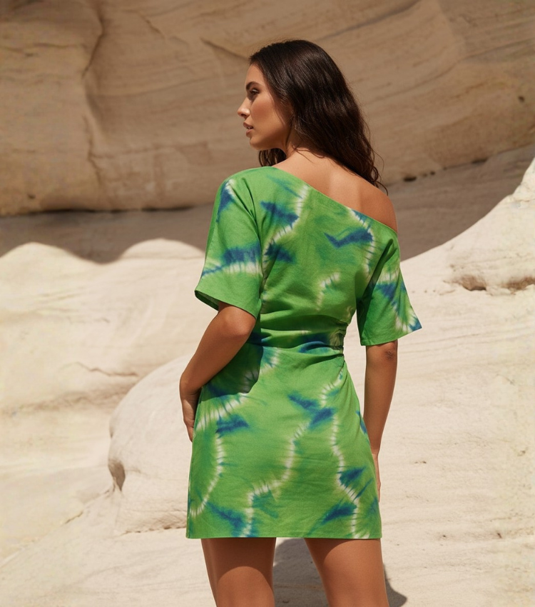 Green Tie Dye Ruched Dress