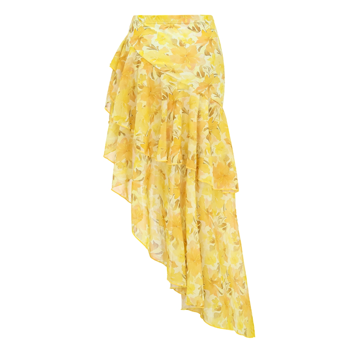 Appliques Yellow Lily Floral Print One Piece Swimsuit and Sarong