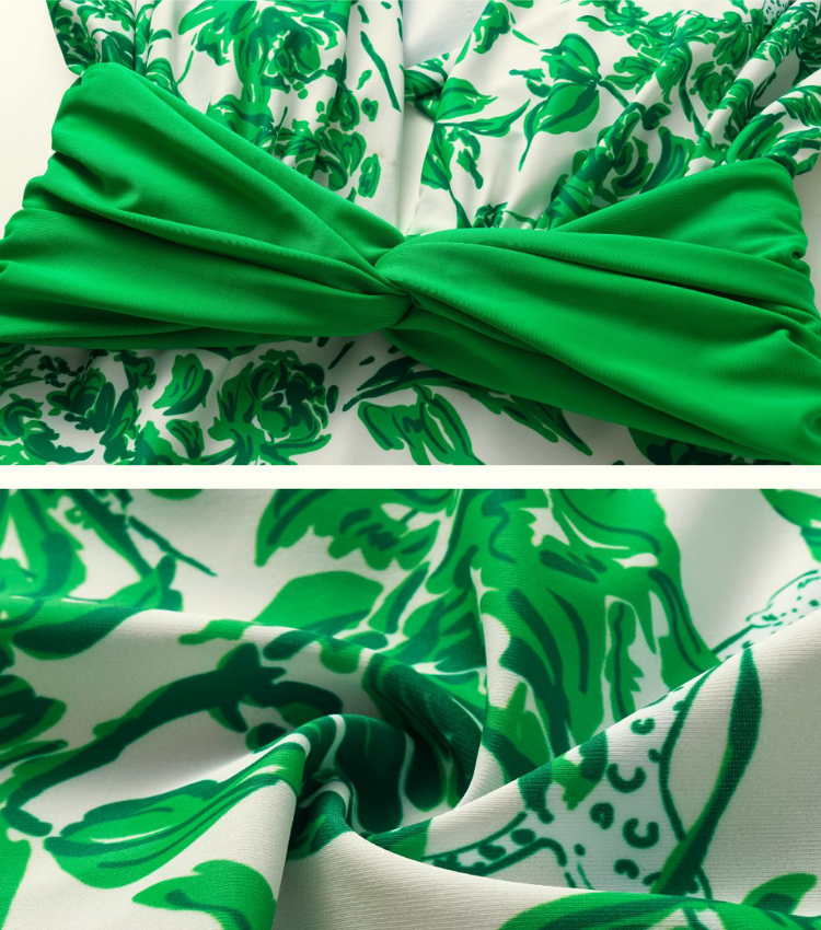 V Neck Printed One Piece Swimsuit and Skirt