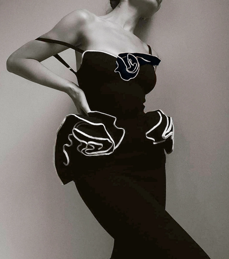 3D Flower Black One Piece Swimsuit and Skirt Flaxmaker