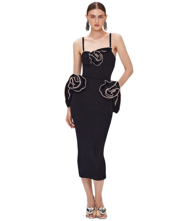 3D Flower Black One Piece Swimsuit and Skirt Flaxmaker