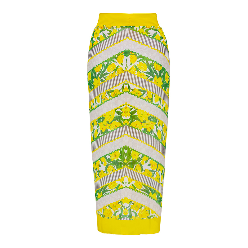 Tie Shoulder Lace Up Splicing Printed High Waist Bikini Swimsuit and Skirt