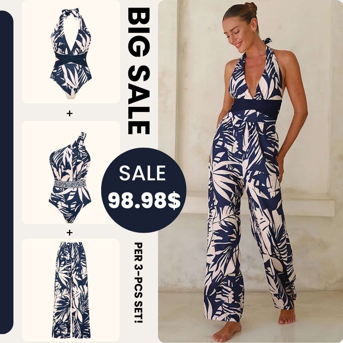 V Neck Leaves Print One Piece Swimsuit and Pants/Skirt