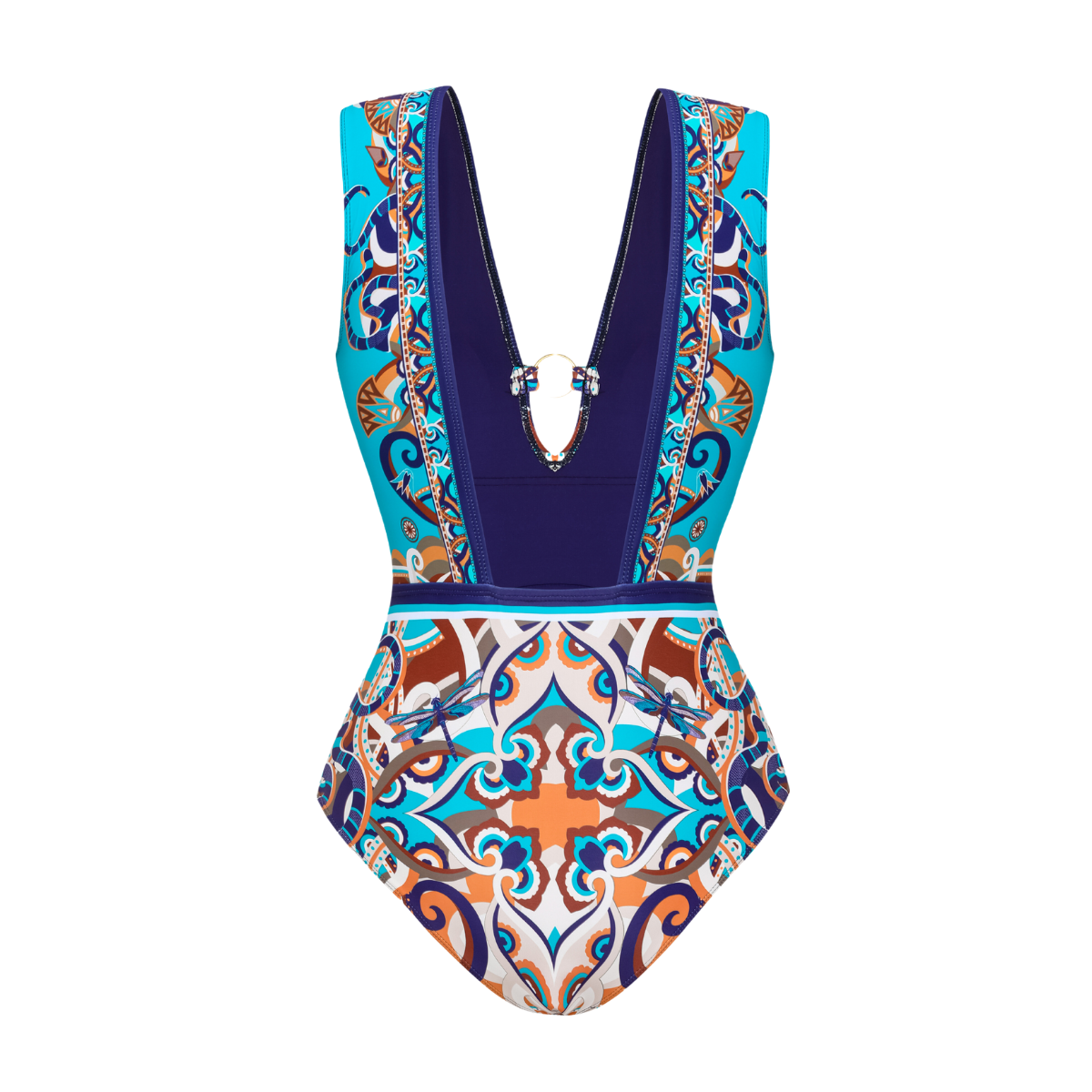 Butterfly and Dragonfly V-neck Hollow Print One Piece Swimsuit and Pants