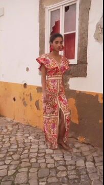 V Neck Retro Printed Backless Dress