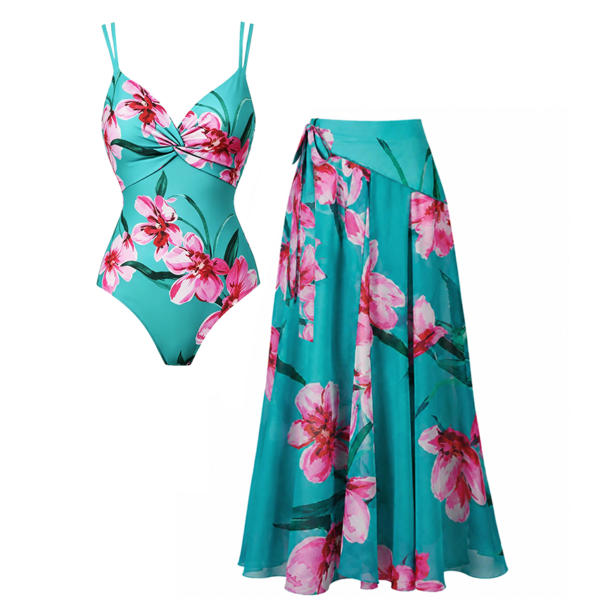 Adjustable Shoulder Straps Floral Printed Swimsuit Set(s)
