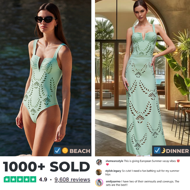 Hollow Out One Piece Swimsuit and Skirt