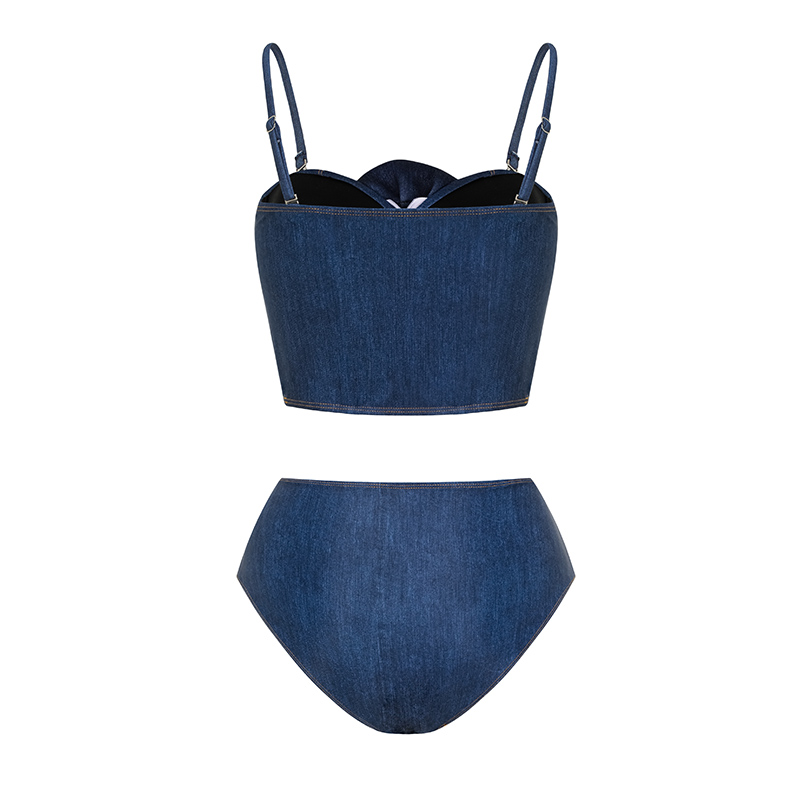 Sling 3D Flower Blue Underwired Bikini Swimsuit and Skirt Flaxmaker