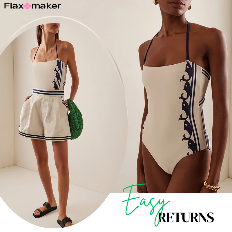 Navy Style Printed One Piece Swimsuit and Shorts