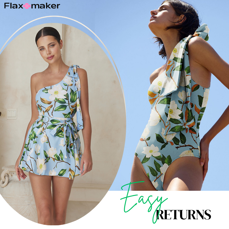 Magnolia Printed One Shoulder One Piece Swimsuit and Skirt