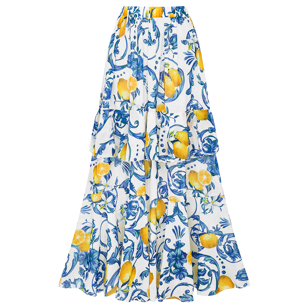 Lemon Print Tie-shoulder One Piece Swimsuit and Sarong or Skirt Flaxmaker