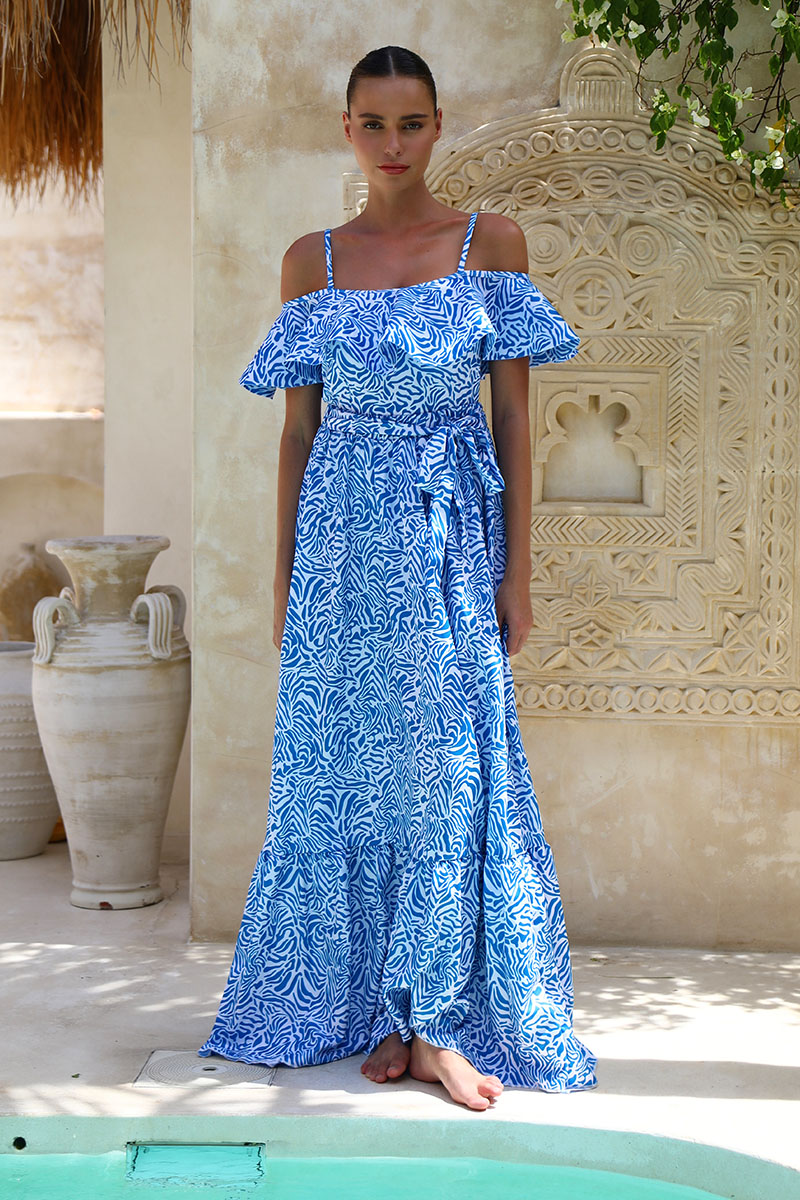 Ruffle Printed One Piece Swimsuit and Skirt