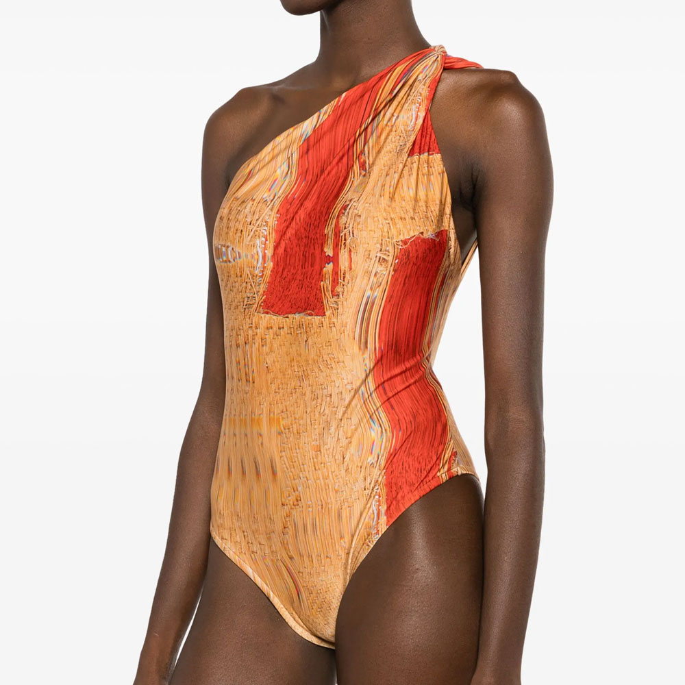 One Shoulder Yellow Printed Swimsuit Set(s)