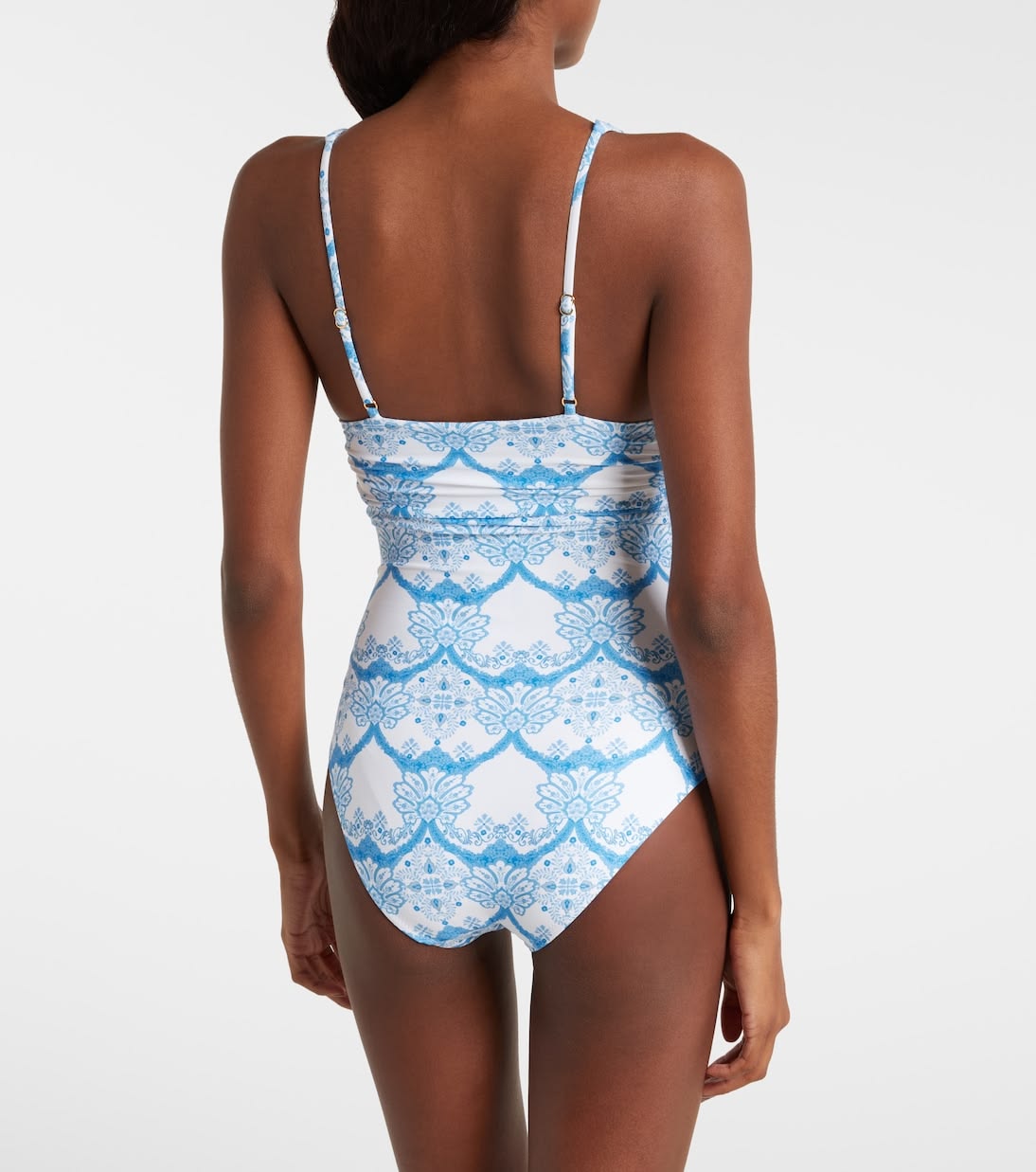[Copy][Copy][Copy]V Neck Blue Printed Waist Cut Out Swimsuit Set(s)