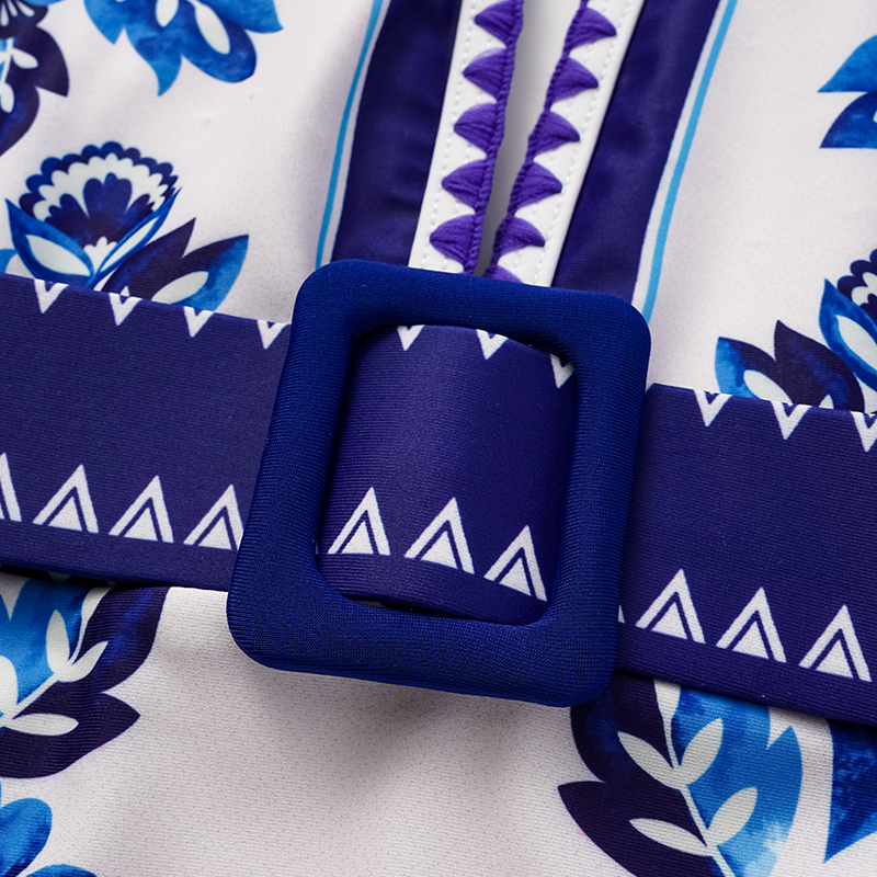 Long-sleeves Lemon and Creative Pattern Print One Piece Swimsuit and Skirt