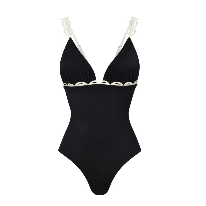 Adjustable Shoulder Straps Black Hollow Swimsuit Set(s)