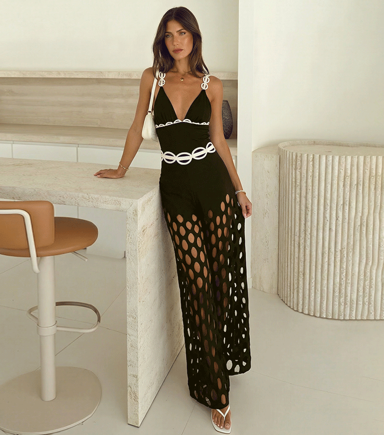 Adjustable Shoulder Straps Black Hollow Swimsuit Set(s)