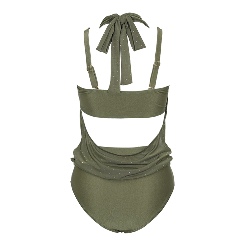 Dark Olive Green Rhinestones Swimsuit Set(s)