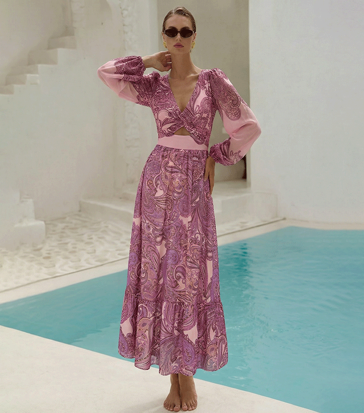 Long Sleeves Cut Out Paisley Print Swimsuit Set(s)