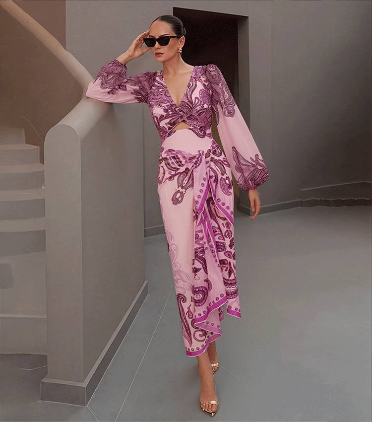 Long Sleeves Cut Out Paisley Print Swimsuit Set(s)