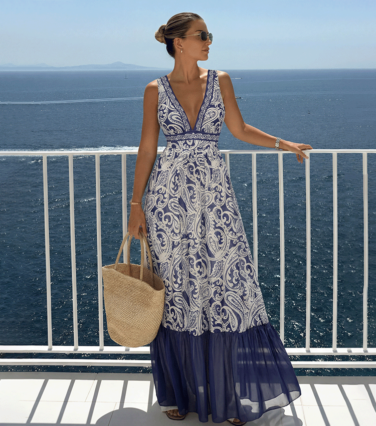 V Neck Blue Paisley Print Swimsuit Set(s)