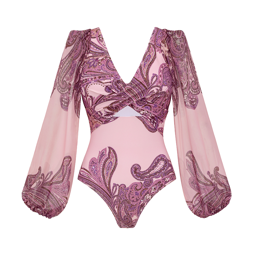 Long Sleeves Cut Out Paisley Print Swimsuit Set(s)