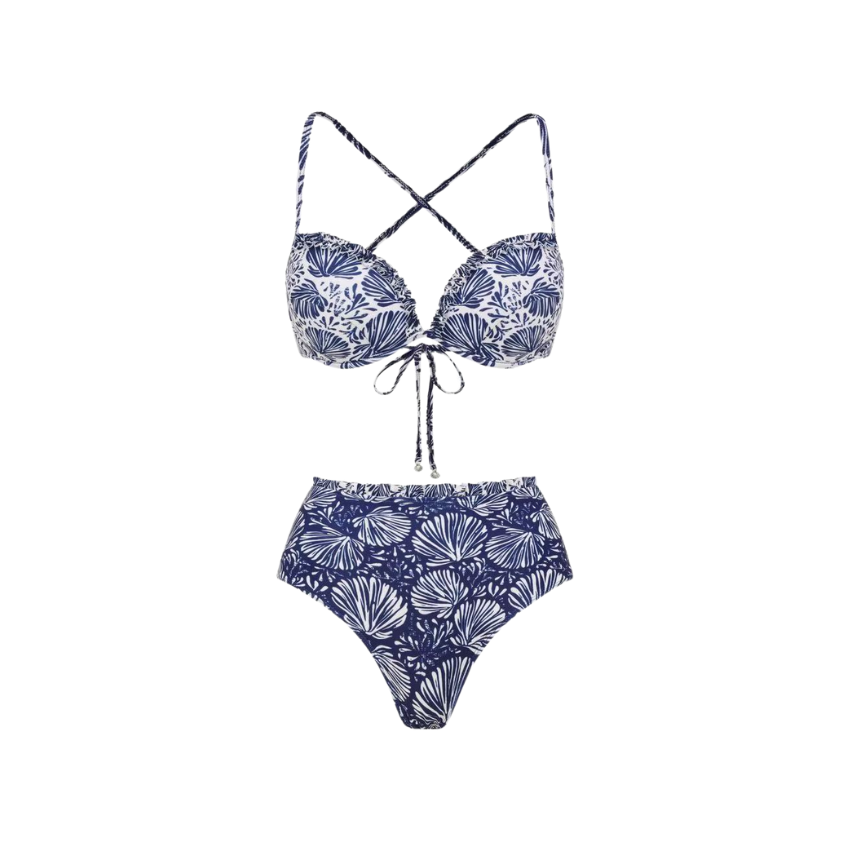 [Copy][Copy][Copy]One Shoulder Retro Floral Print Swimsuit Set(s)