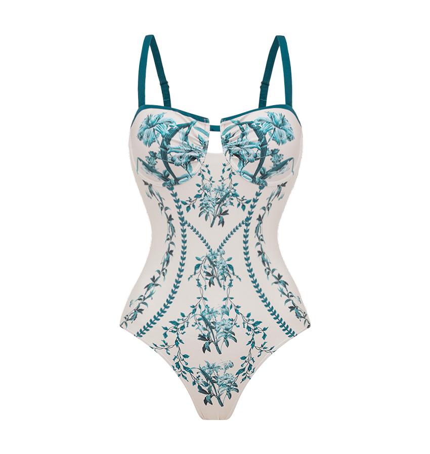 Dark Cyan Slim & Sculpt Floral Swimsuit Set(s)