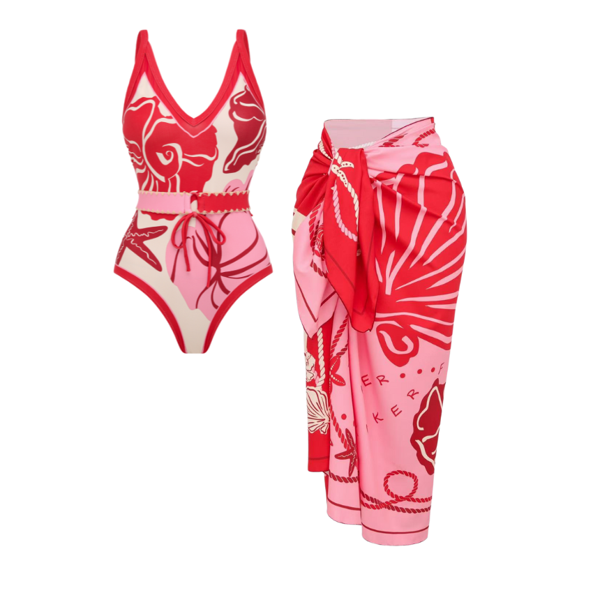 [Copy]Geometric Color Blocking Print Swimsuit Set(s)
