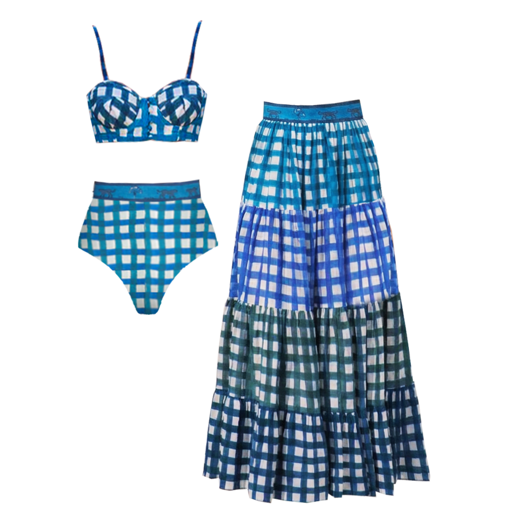 Push-Up Blue and White Checkered Swimsuit Set(s)