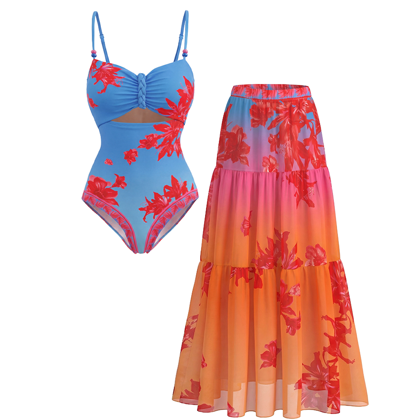 [Copy]Dark Cyan Slim & Sculpt Floral Swimsuit Set(s)