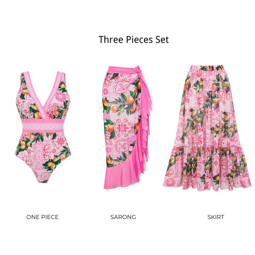 V Neck Lemon Print Swimsuit Set(s)