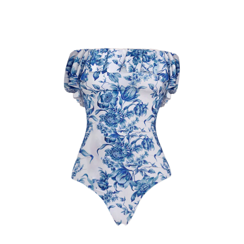Bandeau Ruffle Blue Print Swimsuit Set(s)