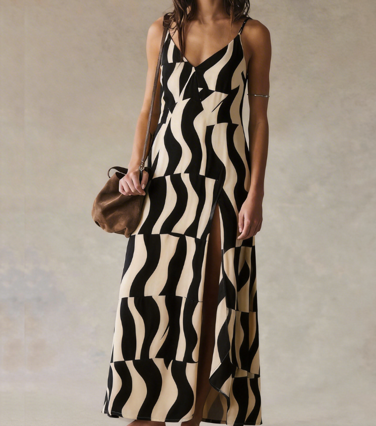 Striped High-Slit Vacation Maxi Dress
