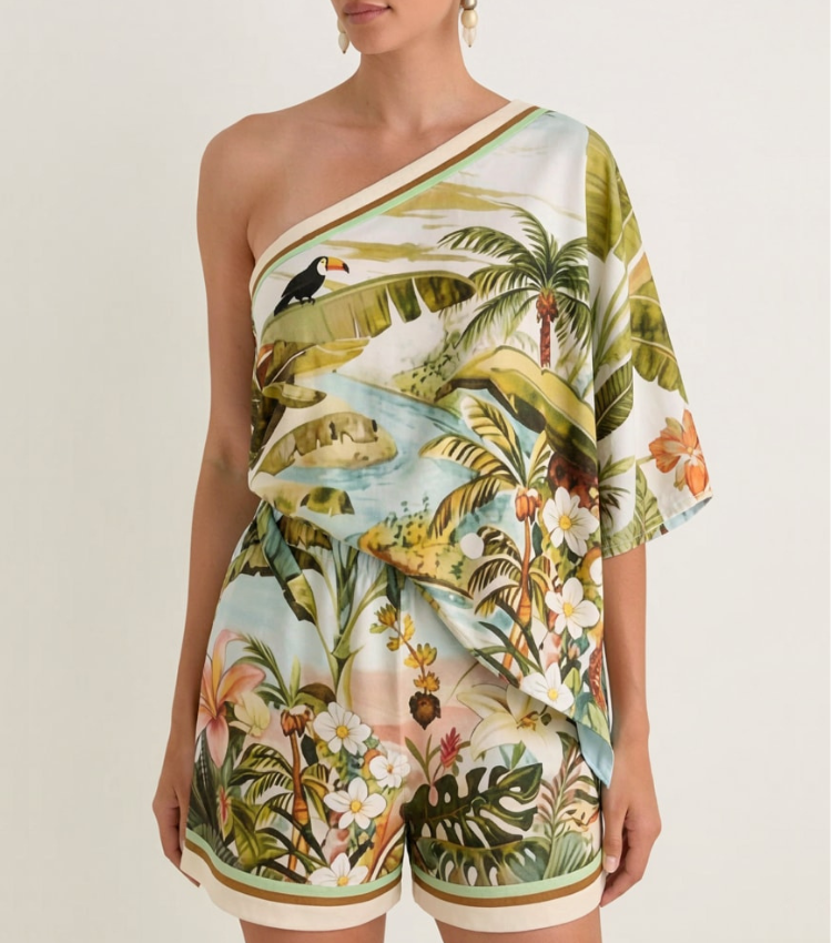 Resort-style printed shirts and shorts