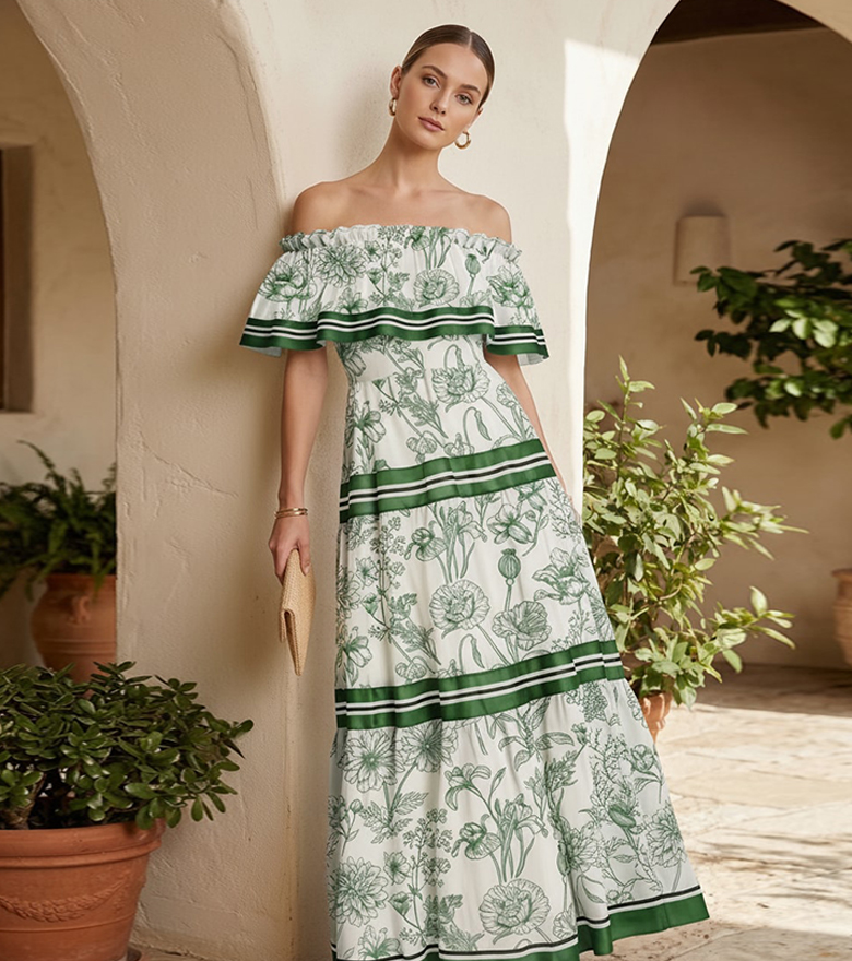 One-shoulder printed dress