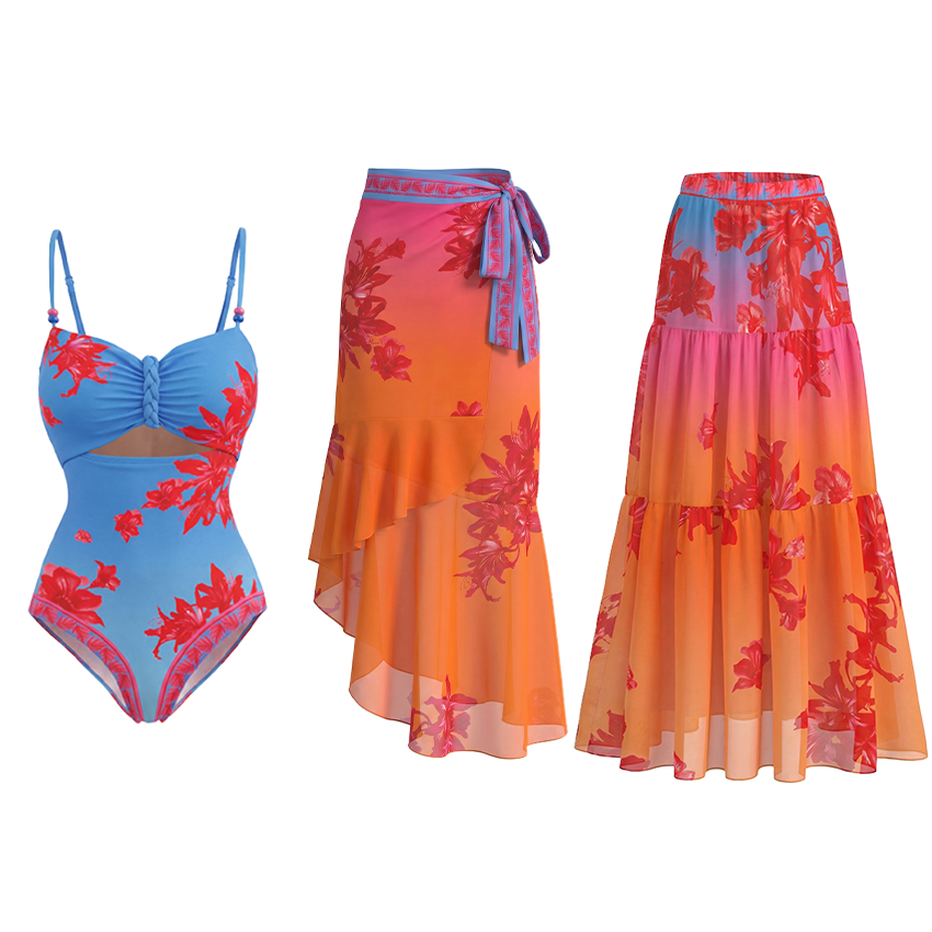 [Copy]Dark Cyan Slim & Sculpt Floral Swimsuit Set(s)