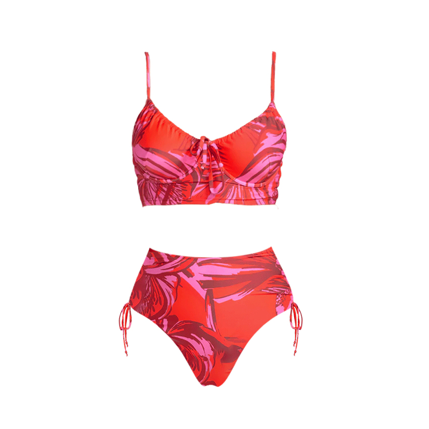 Sling Red Printed Drawstring Swimsuit Set(s)
