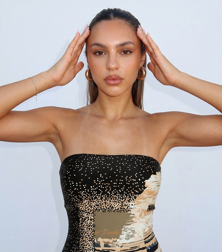 Bandeau Black Printed Swimsuit Set(s)