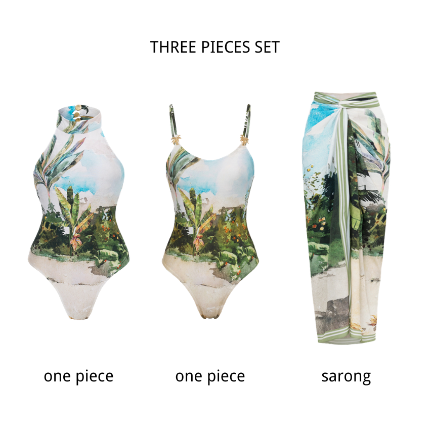 Beach Scenery Print Swimsuit set(s)