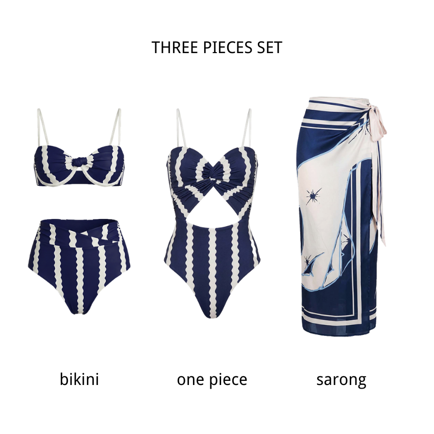 Midnight Blue Wavy Stripes Swimsuit Set(s)