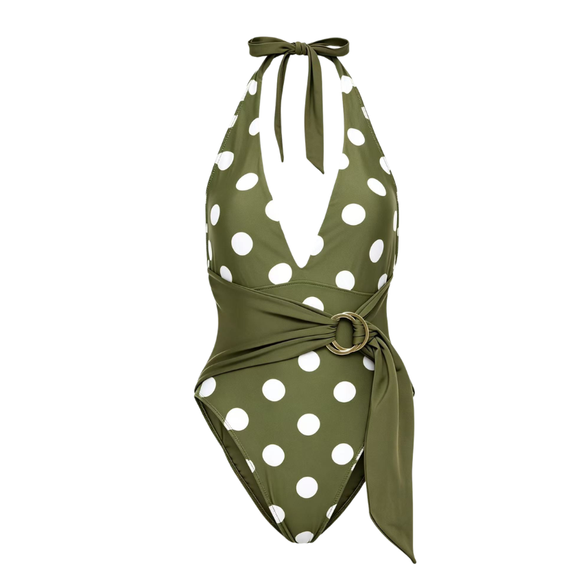 Olive Polka Halter Swimsuit Set(s)