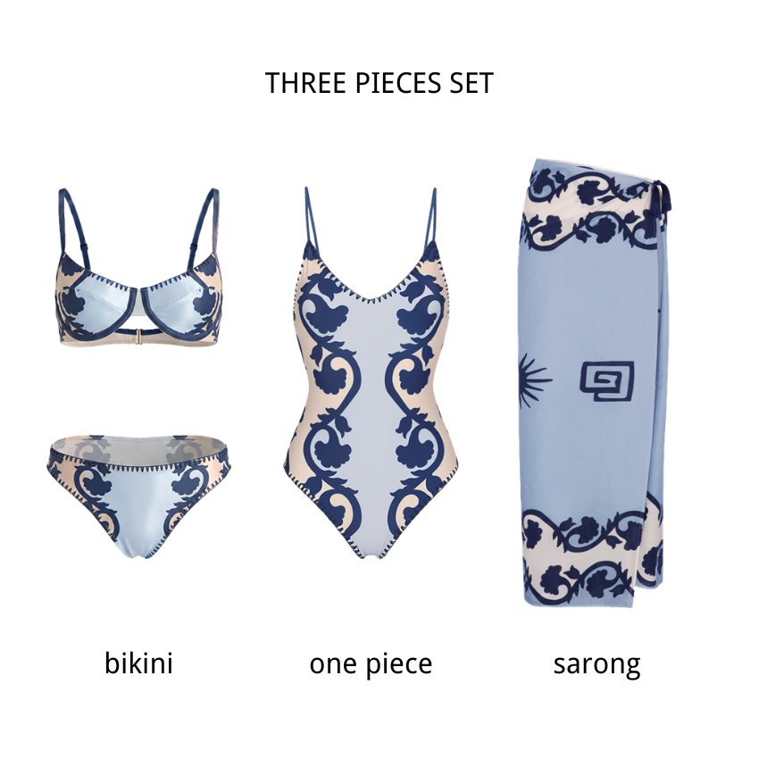 Midnight Blue Ethnic-style Print Swimsuit set(s)