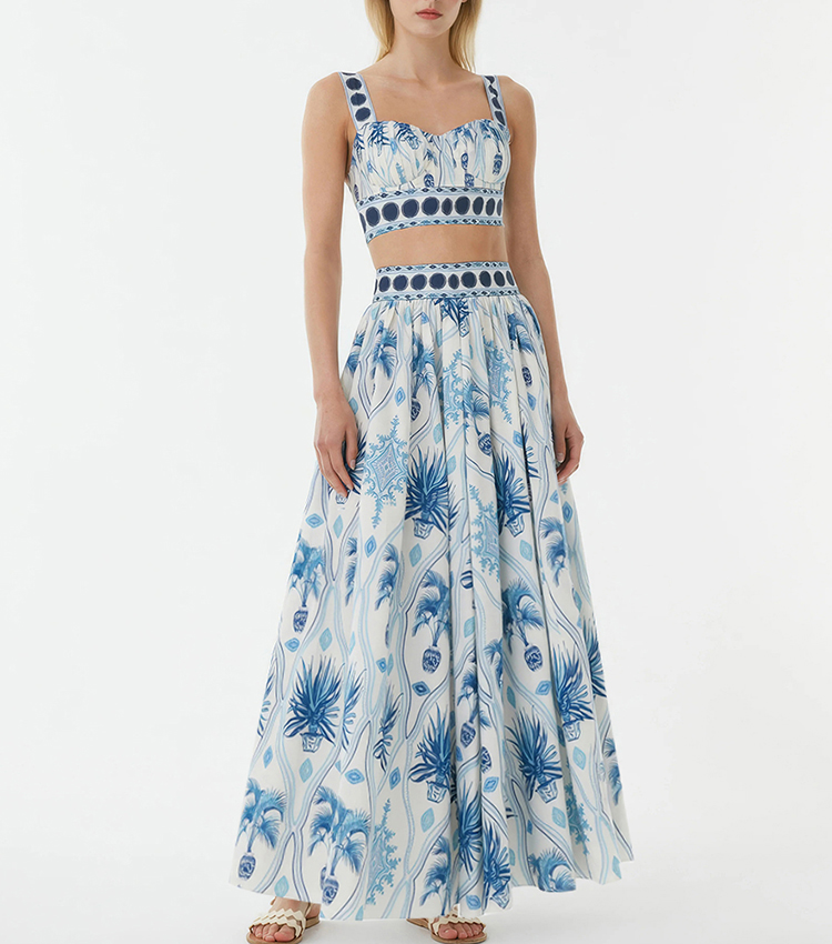 Blue Botanical Print Swimsuit Set(s)