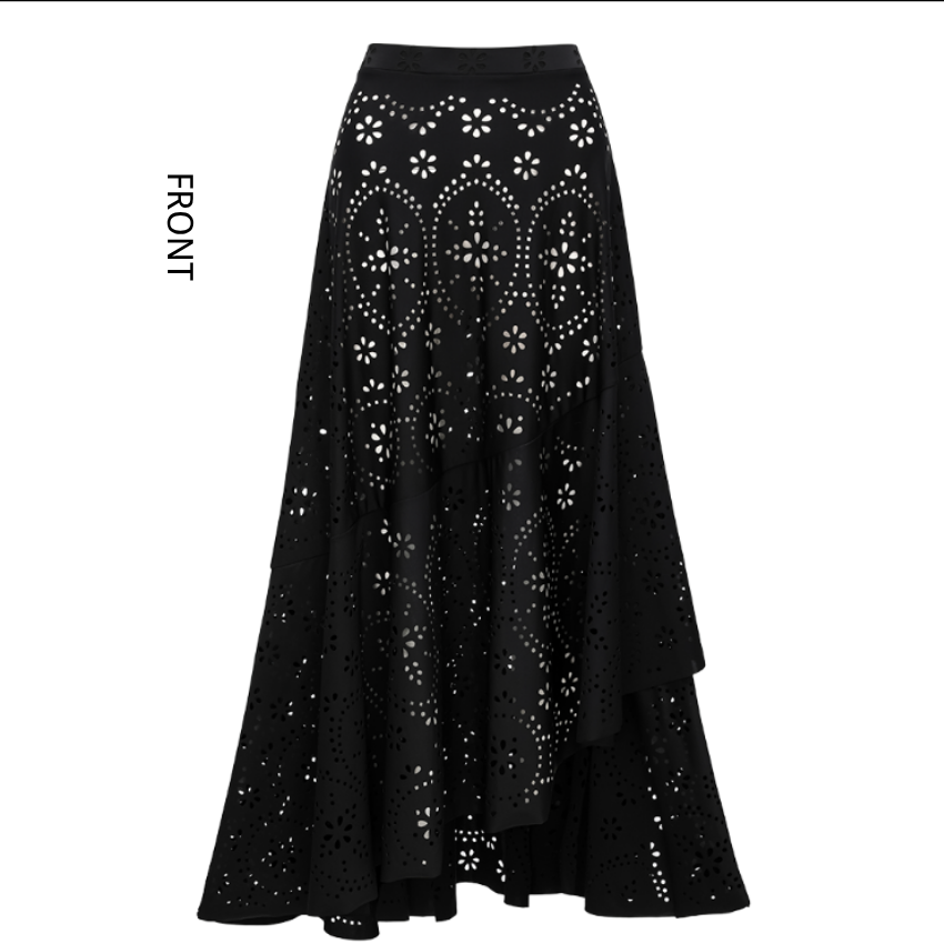Black Laser Cut Hollow One Piece Swimsuit and Skirt
