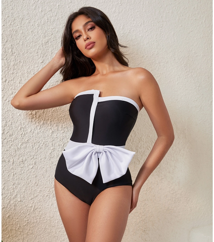 Off Shoulder Bow Tie One Piece Swimsuit and Skirt Flaxmaker