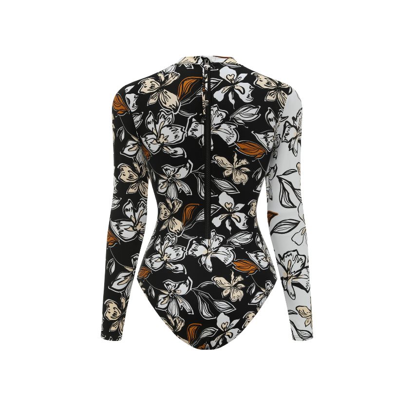 Cutout Printed Long Sleeve Rashguard Swimsuit Set(s)