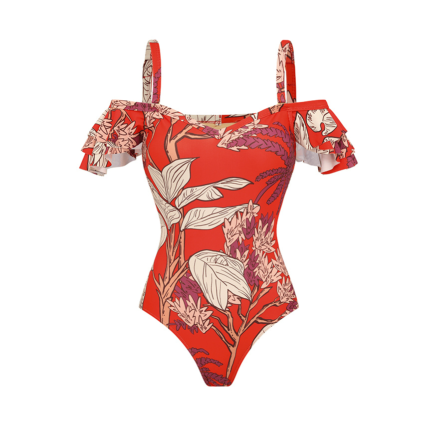 Adjustable Shoulder Straps Red Print Swimsuit Set(s)