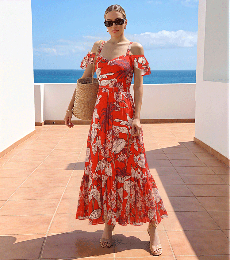 Adjustable Shoulder Straps Red Print Swimsuit Set(s)